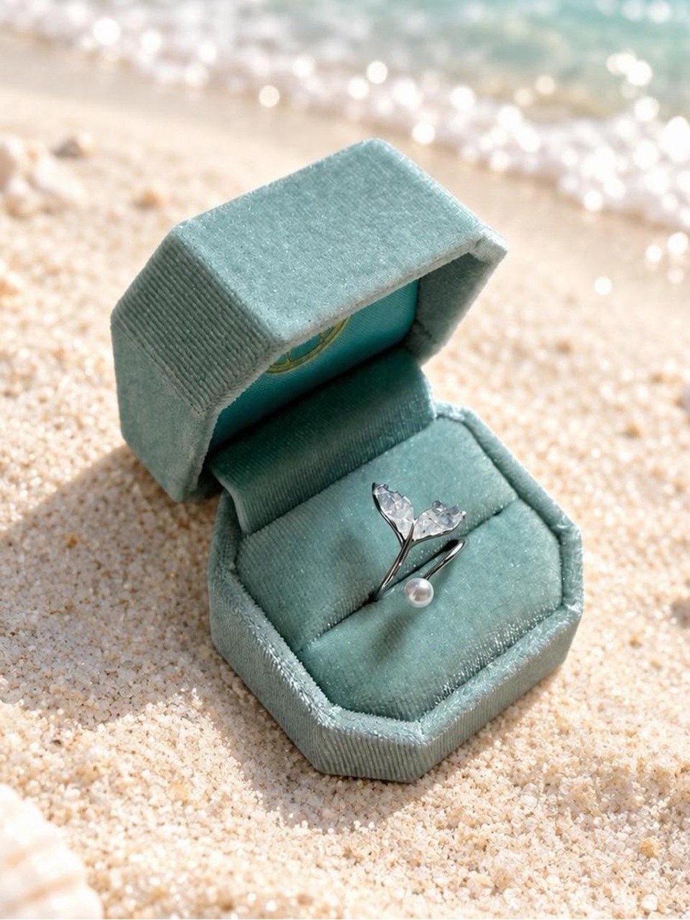 Silver Tone Mermaid Tail Pearl Adjustable Wrap Ring